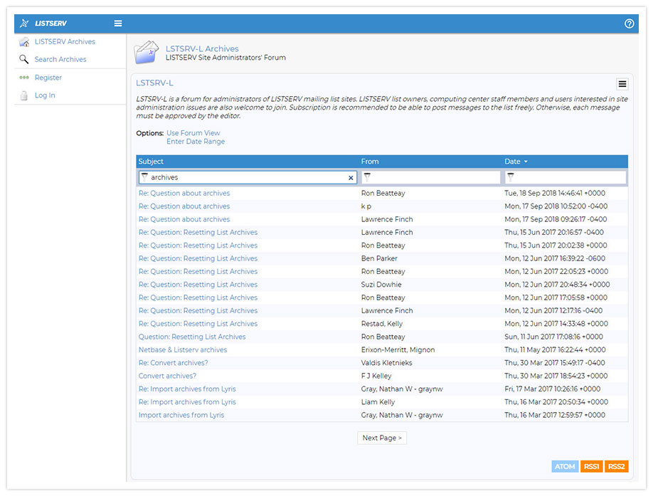 LISTSERV Archives Classic View